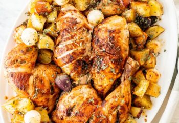 Marinated Chicken Thighs with Roasted Veggies & Potatoes