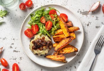 Beef Burgers with Potato wedges and Romaine Lettuce Cups