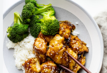 Honey Sesame Almond Chicken Non-Fried Rice and Sweet & Sour Broccoli
