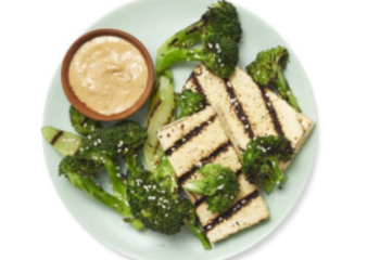Grilled Tofu with Blackened Broccoli and Green Beans