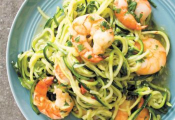 Shrimp Scampi with Zucchini Noodles and Roasted Bell Peppers