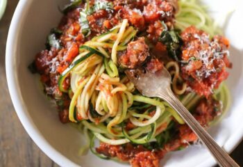 Beef Bolognese and Zucchini Noodles and Roasted Peppers