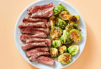 Coffee Rubbed Flank Steak with Cauliflower Mash & Maple Roasted Brussels