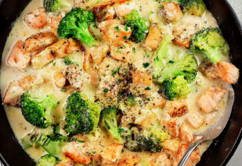 Dairy Free Salmon Alfredo with Roasted Broccoli