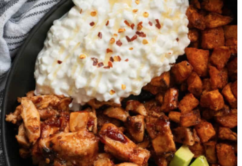 Grilled Chicken with Hot Honey Cottage Cheese & Roasted Sweet Potatoes