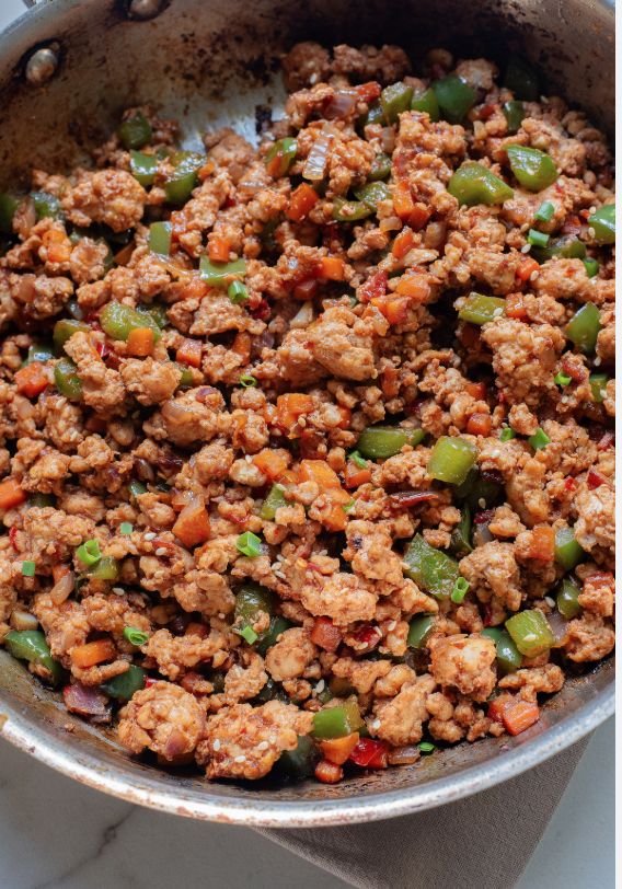 Screenshot 2025-12-27 at 11.52.57 AM Our warm spiced ground turkey is seasoned with garlic, herbs, and warm spices, served with rice pilaf and roasted vegetables.