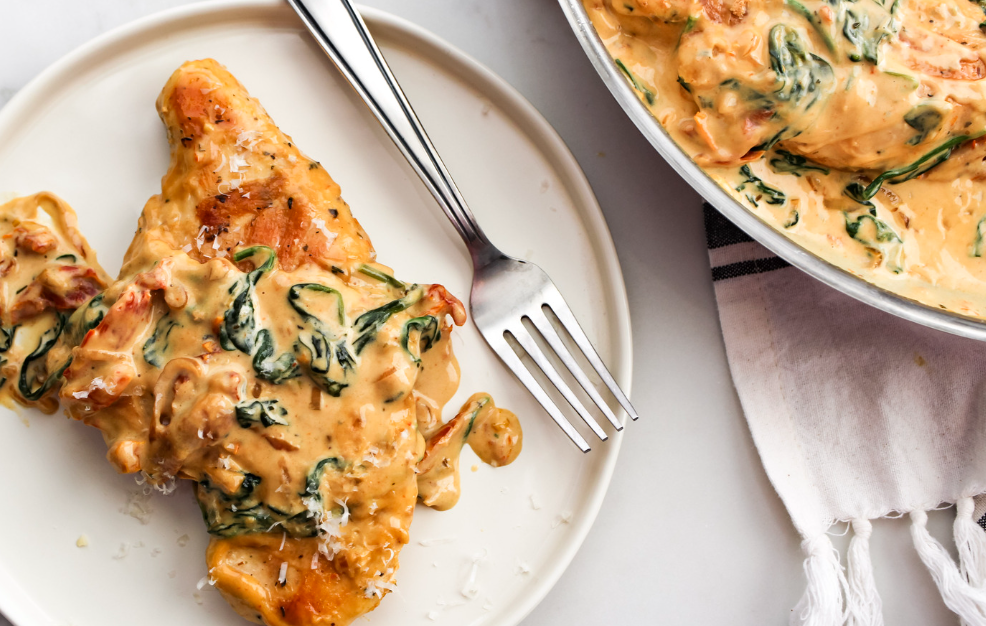 Tuscan Chicken Thighs with Mashed Potatoes